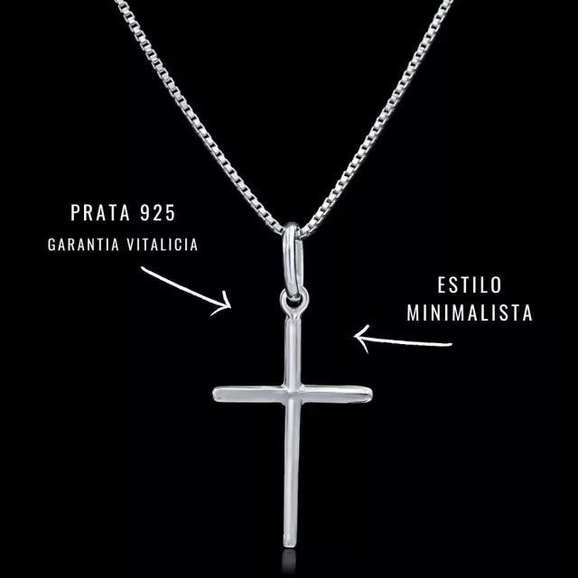 CONJUNTO MINIMALISTA - CORRENTE VENEZIANA 1MM COM PINGENTE CRUZ LISA - PRATA 925