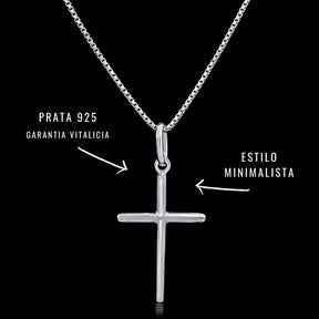 CONJUNTO MINIMALISTA - CORRENTE VENEZIANA 1MM COM PINGENTE CRUZ LISA - PRATA 925