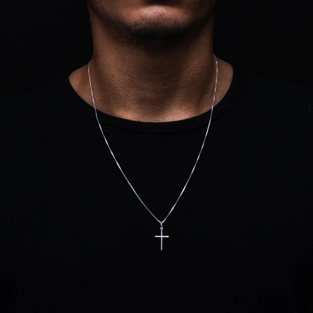 CONJUNTO MINIMALISTA - CORRENTE VENEZIANA 1MM COM PINGENTE CRUZ LISA - PRATA 925