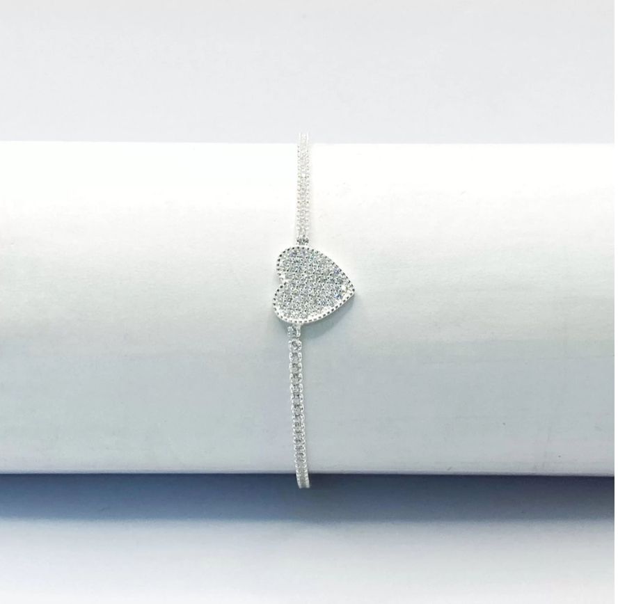 PULSEIRA LISA LAP RIVIERA CORAÇÃO CRAVEJADO