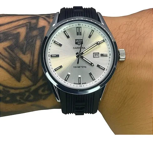 Relógio Tag Carrera Luxo - Masculino - Pulseira Em Silicone Preto Prateado Preto