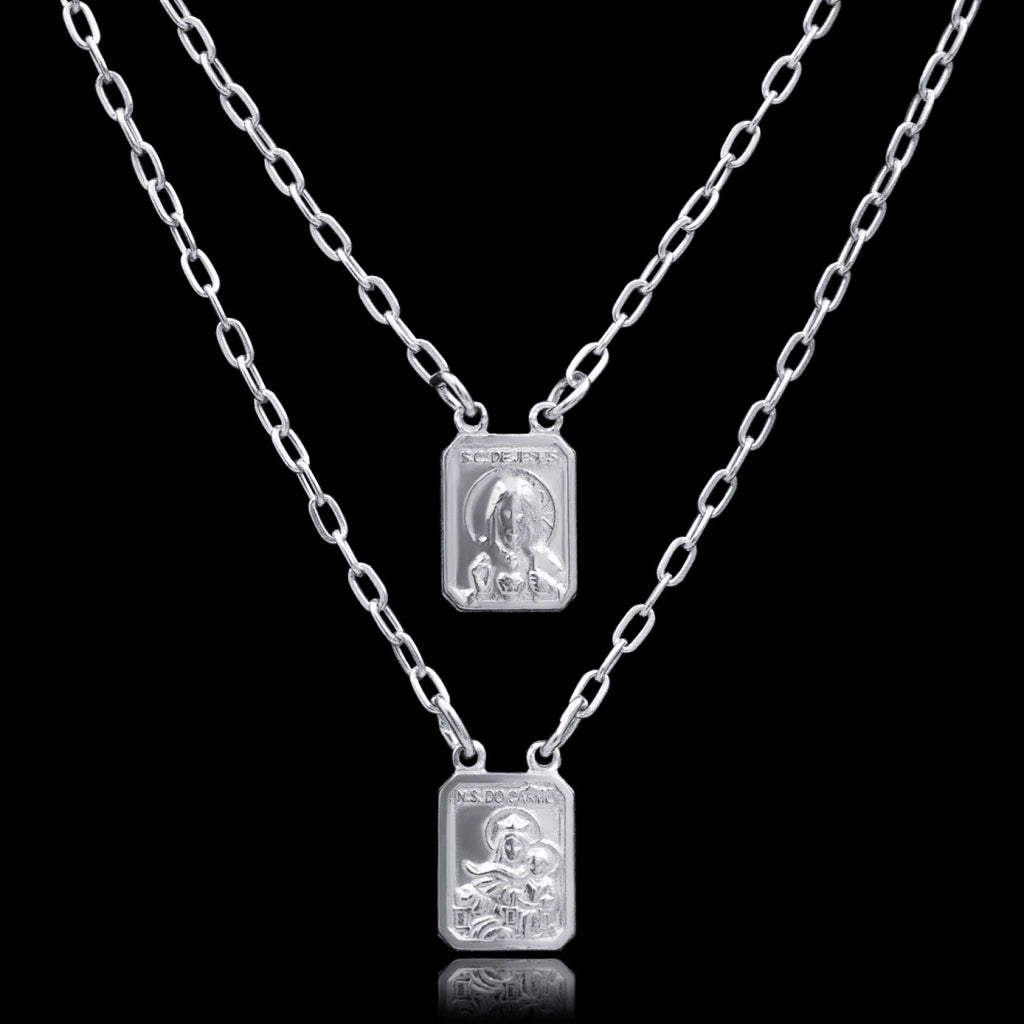 ESCAPULÁRIO JESUS CRISTO E NOSSA SRA. CARMO P (1MM) - 70CM - PRATA 925