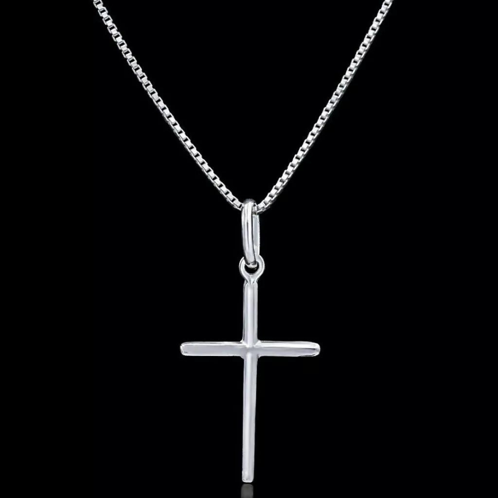 CONJUNTO MINIMALISTA - CORRENTE VENEZIANA 1MM COM PINGENTE CRUZ LISA - PRATA 925